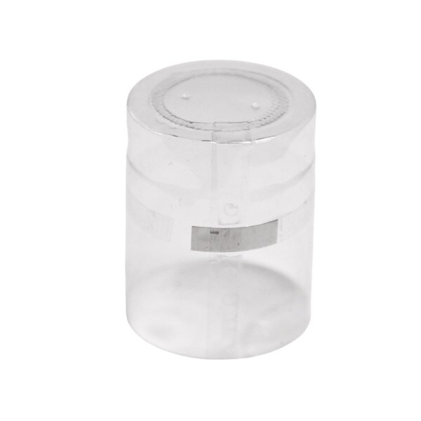 Clear shrink caps with silver tear tab and closed top disc